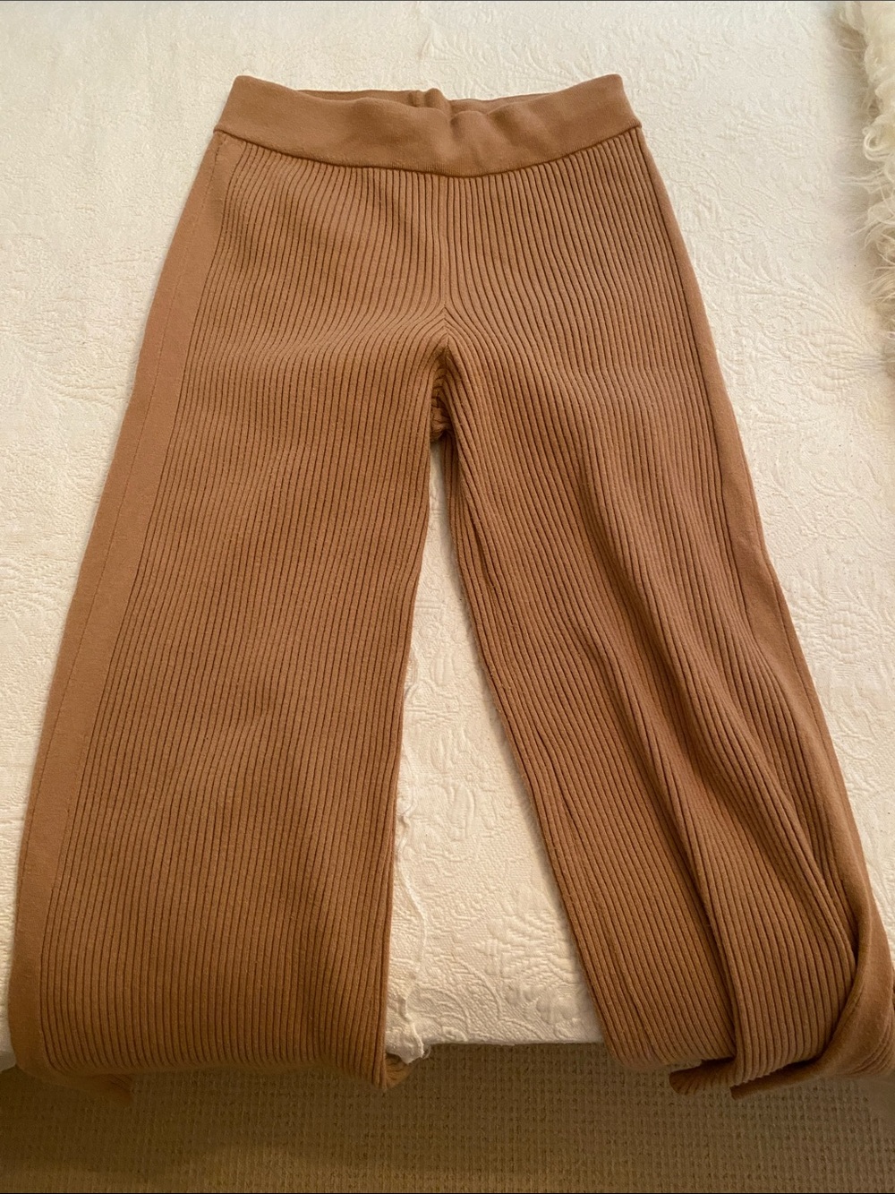 aerie Ribbed Wide-Leg Knit Pants — Camel Brown